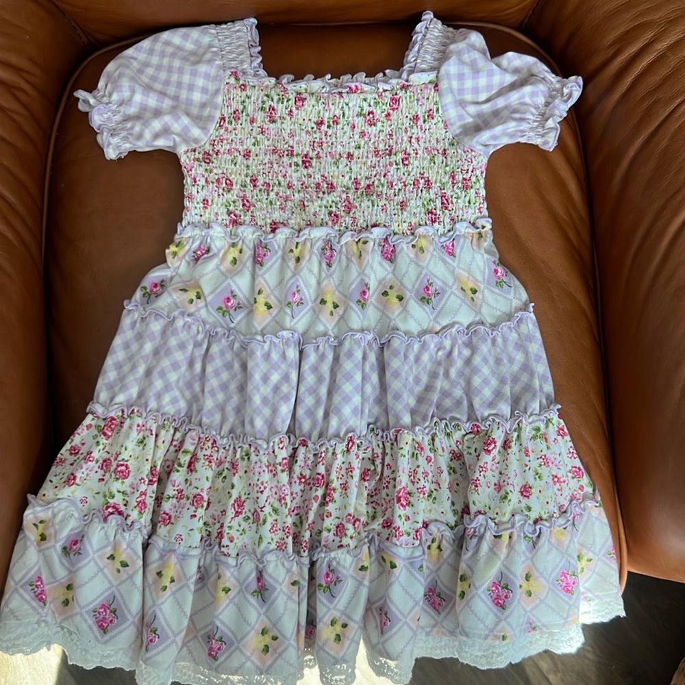 Smocked Lavender Floral Tiered Girls' Dress